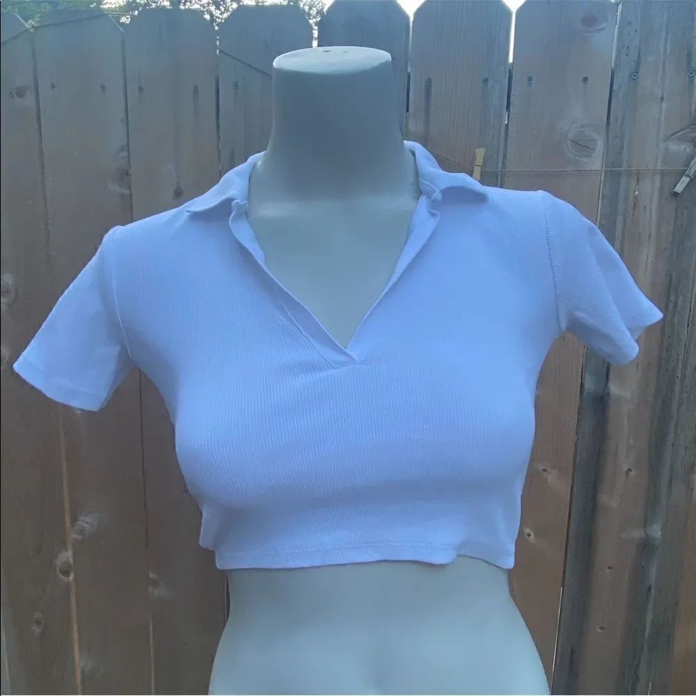 Zara RIB POLO CROP SHIRT in white size small - Picture 12 of 12